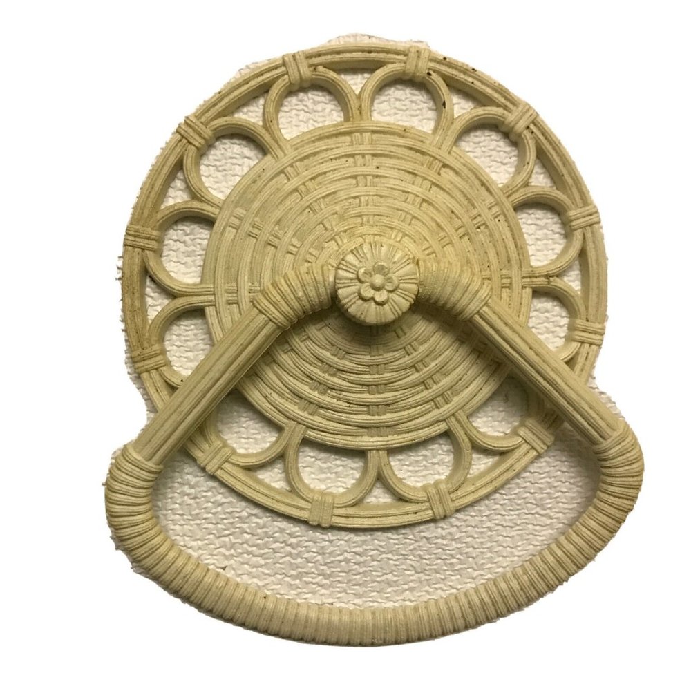 Vtg 1978 Homco 3314 B Ivory Hard Plastic Woven Design Towel Holder Shabby Chic